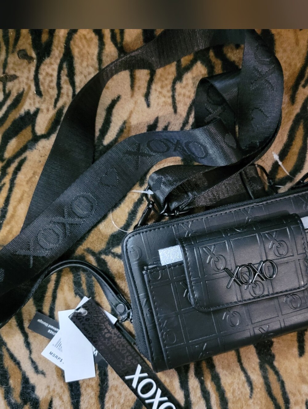 XOXO Black Crossbody Bag Wallet with Logo Strap New